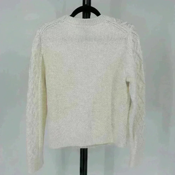 J. Crew Women's Cable Knit Crewneck Sweater with Crystals White Size Large - Picture 2 of 11